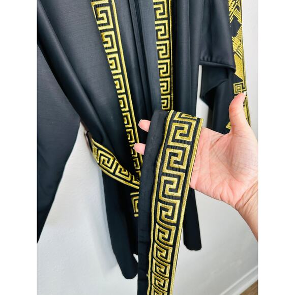 Versace Belted Gold Embroidered Black Wool Blend Kimono Jacket M - Picture 5 of 14